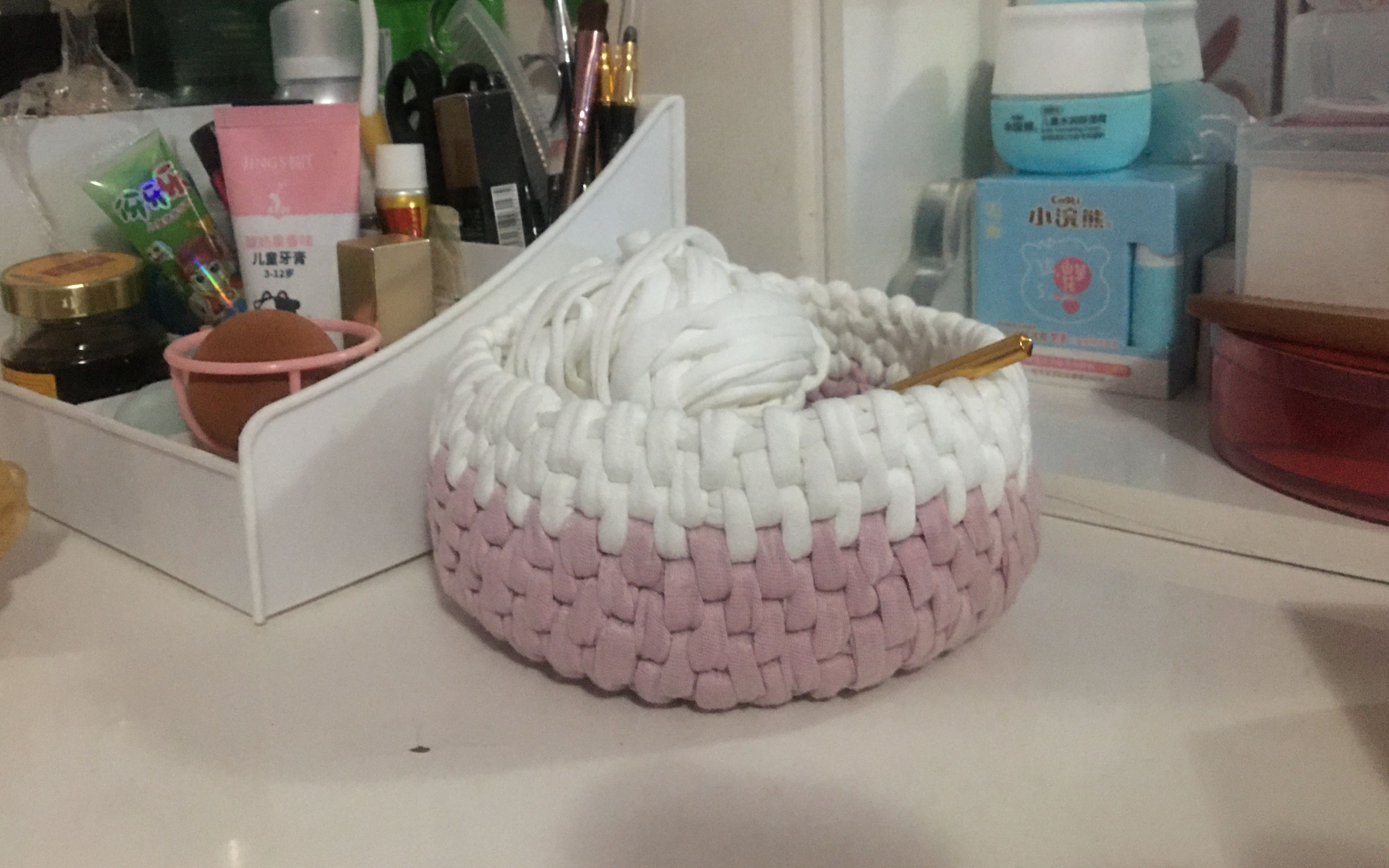 钩针编织 ins同款布条线桌面收纳筐化妆台杂物收纳盒 结实耐用 新手