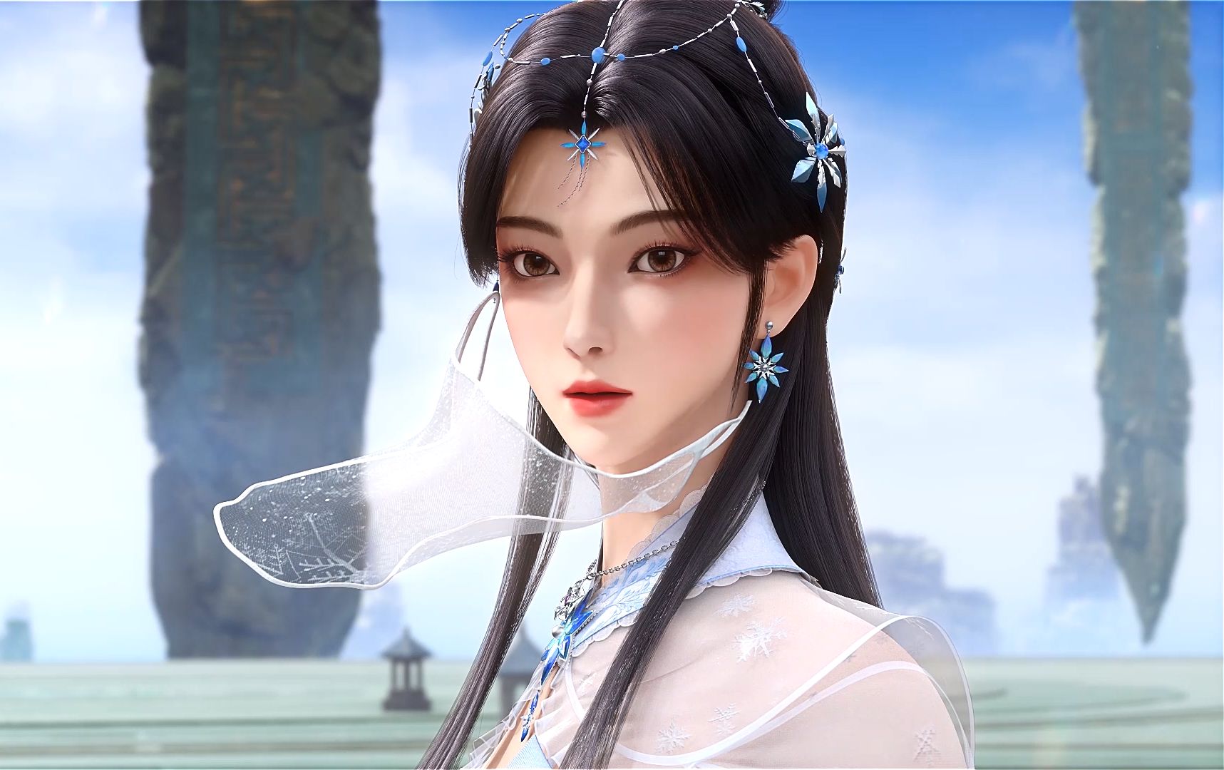 夏倾月面纱掉落露出真容美貌