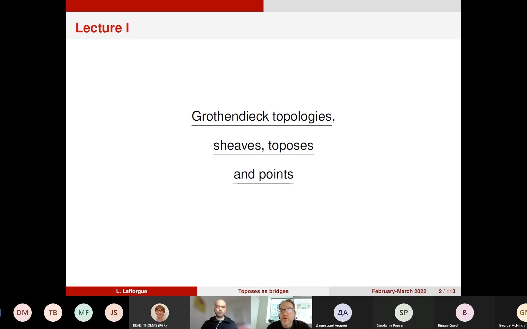 Laurent Lafforgue  拓扑斯作为几何形式与语言描述间的桥梁,第一课:格罗滕迪克拓扑,层,拓扑斯与点哔哩哔哩bilibili