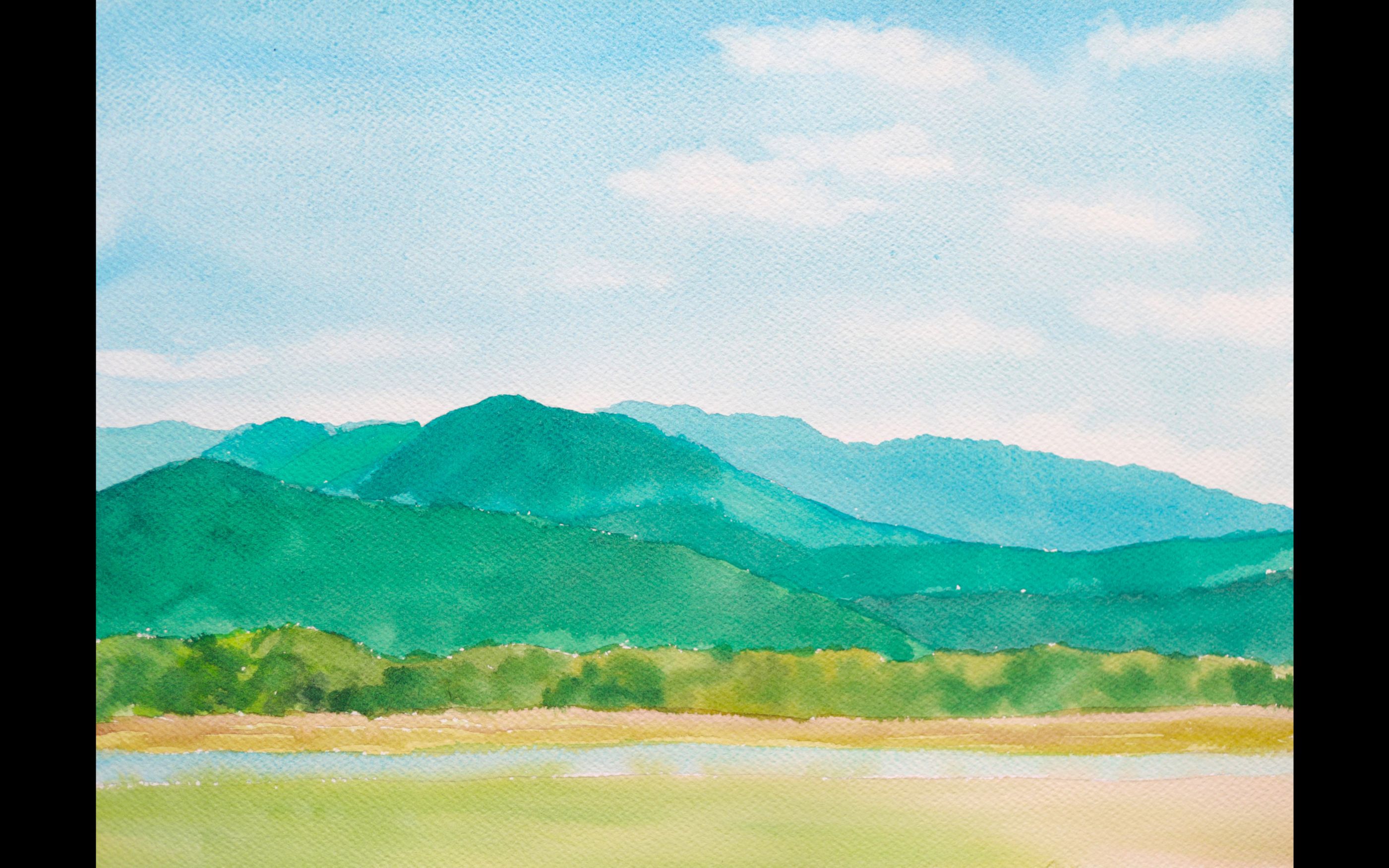 【水彩教程慢速版】 二月晴空下的诗意山川 简单水彩画新手教程