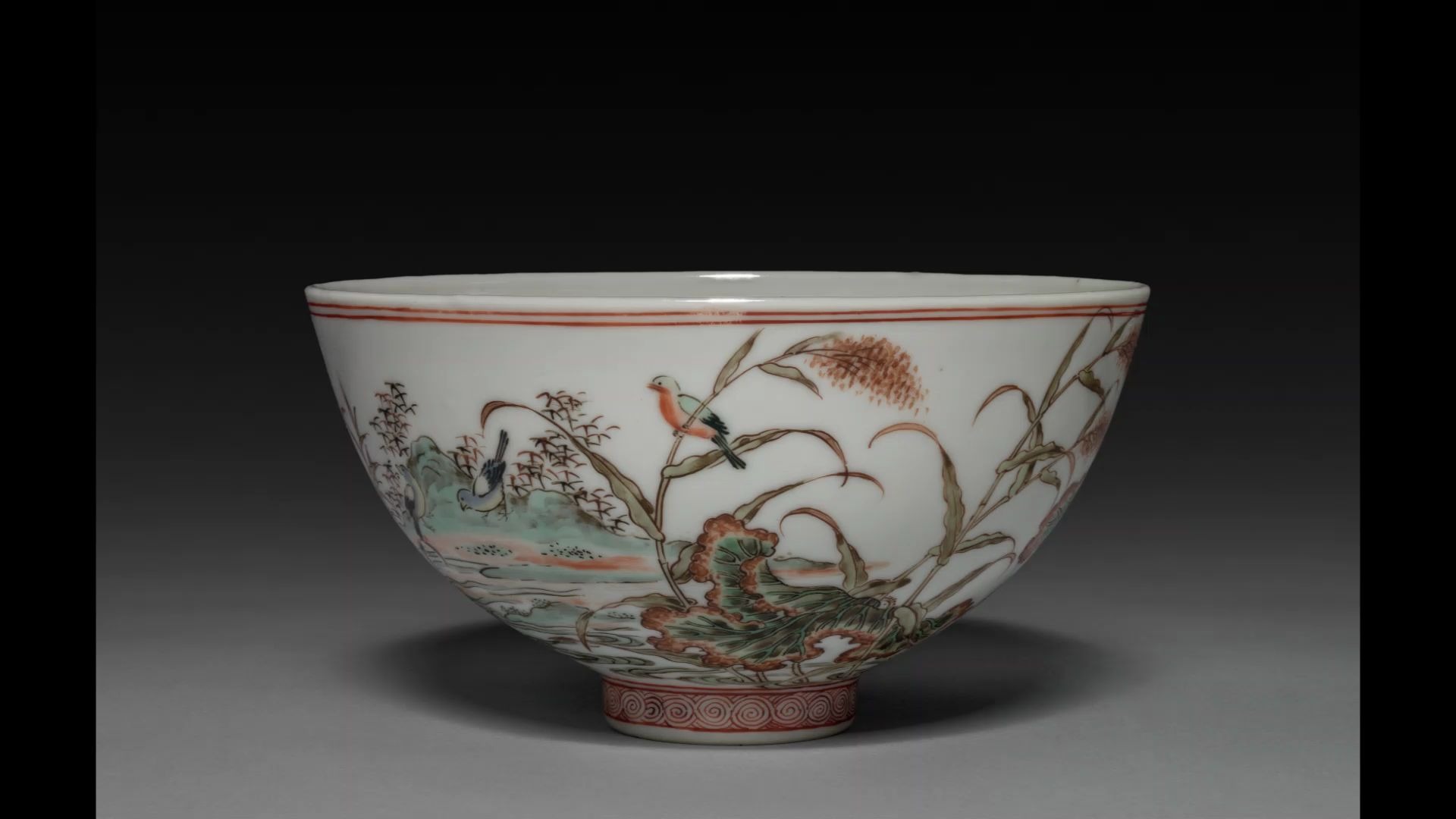 康熙年水鸟图彩釉碗