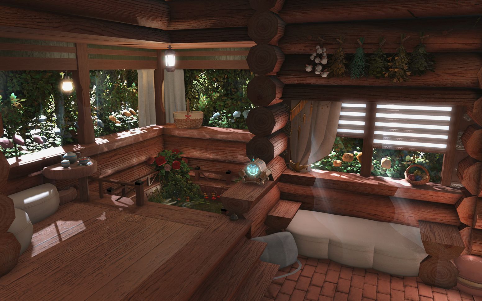 ff14装修s房被玫瑰花包围的圆木屋