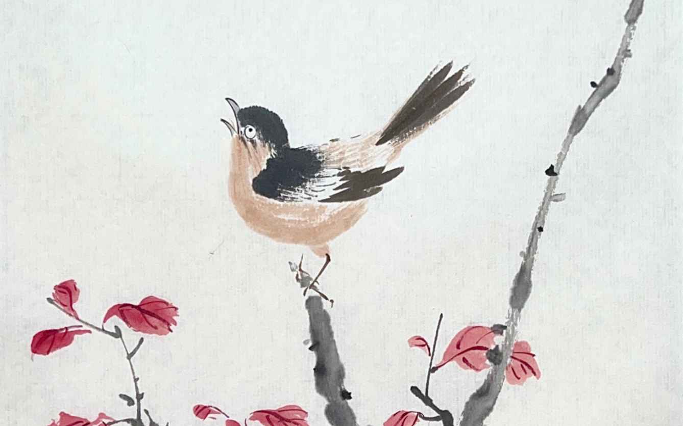 活动作品国画写意红叶小鸟