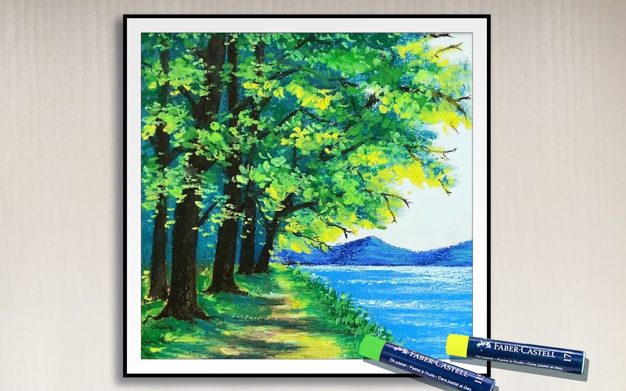 油画棒风景用油画棒画林荫小道风景,完整手绘过程记录分享哔哩哔哩bilibili