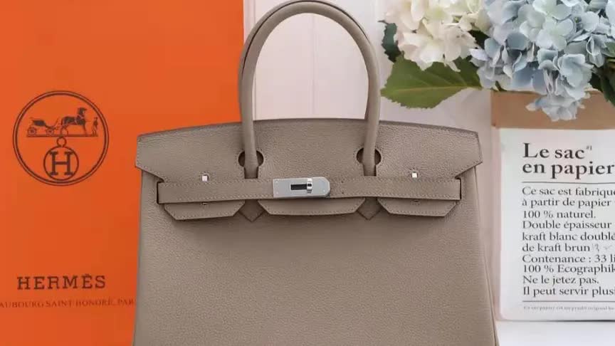 爱马仕铂金包Birkin30cm大象灰BK30togo荔枝纹牛皮实拍评测!哔哩哔哩bilibili