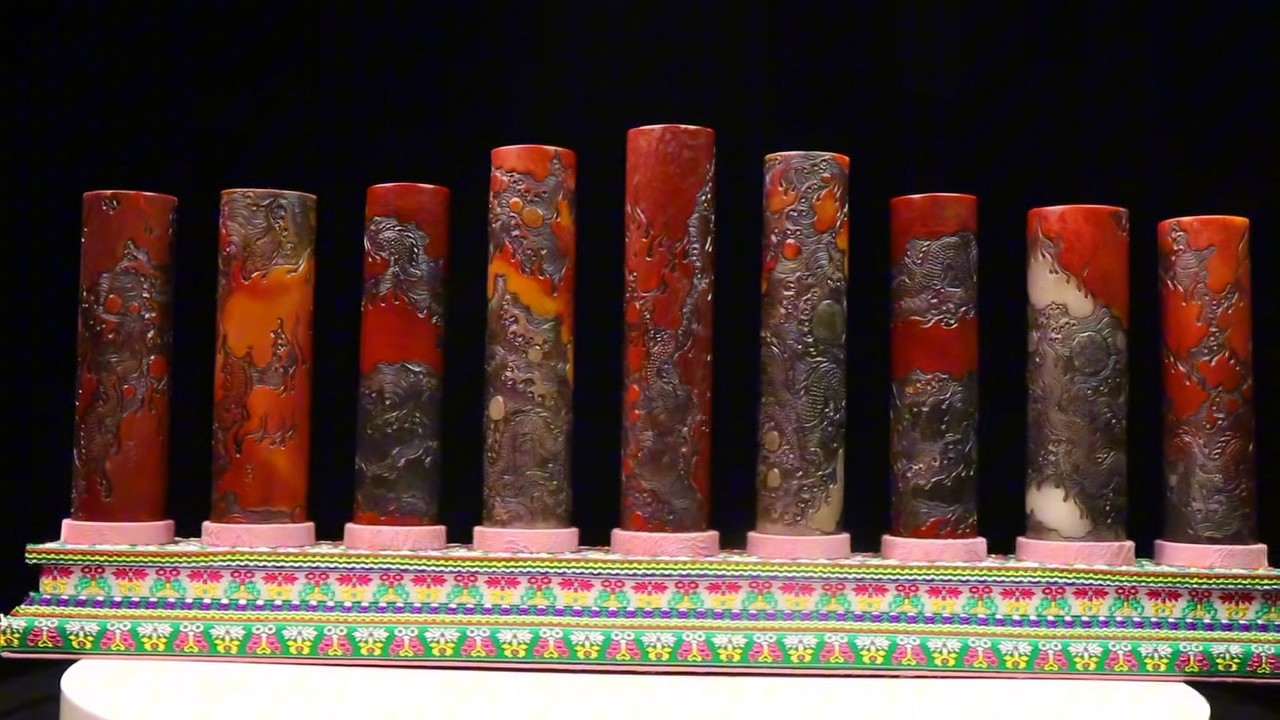 寿山石大红袍九连章