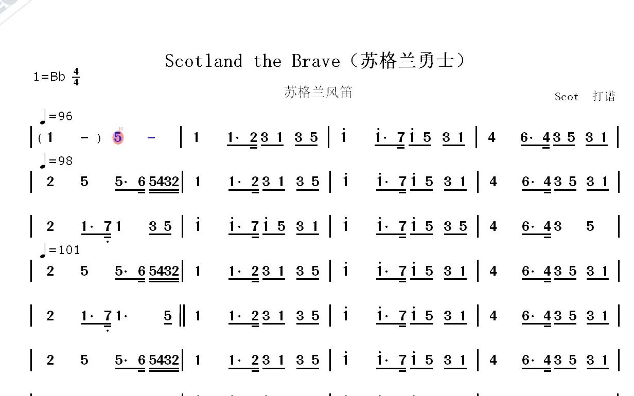 [图]【苏格兰风笛】Scotland the Brave（苏格兰勇士）--动态简谱