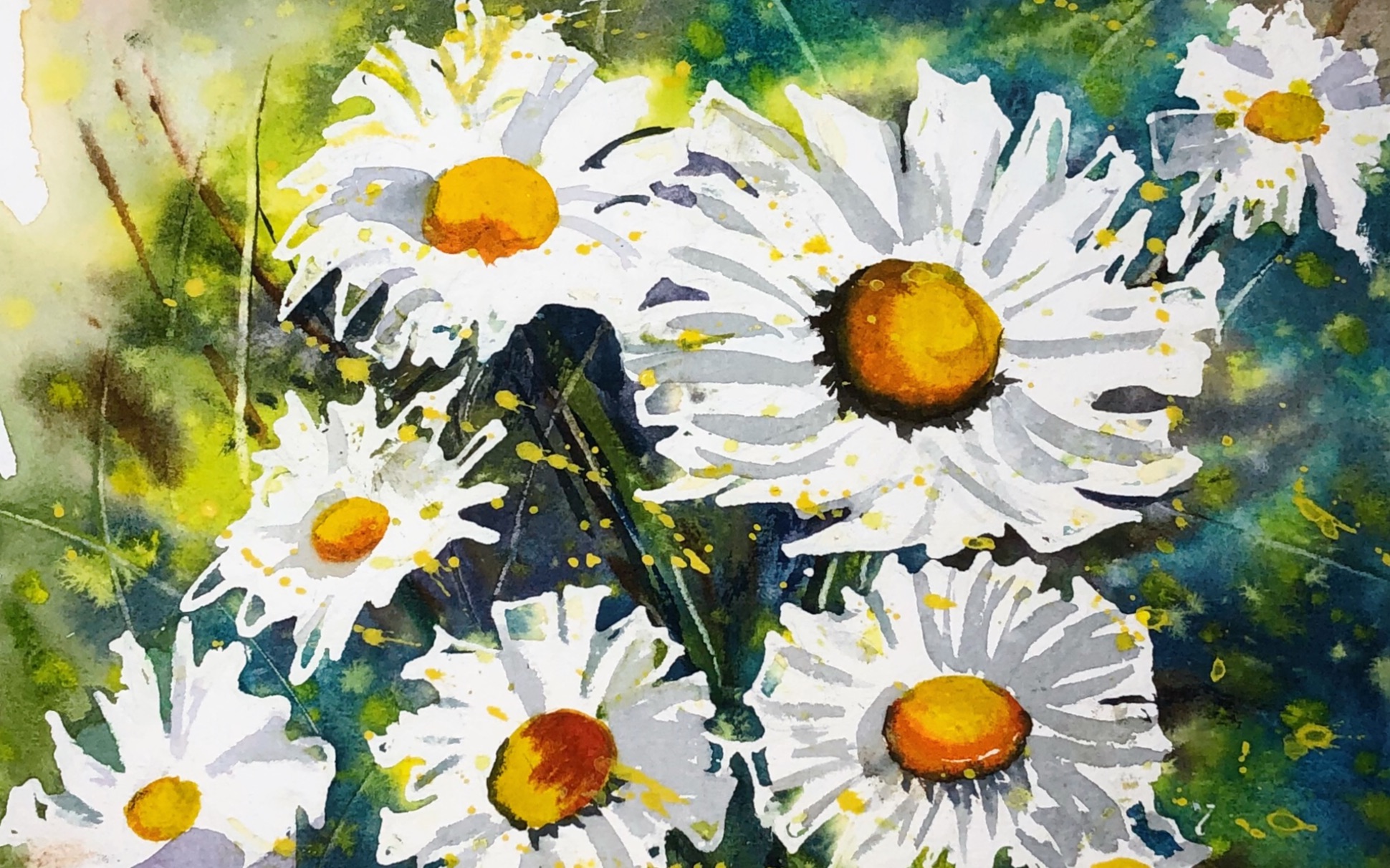 【水彩】小雏菊,慢速视频录制过程,可以一起来来画画