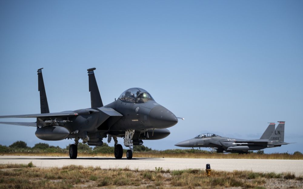 第48战斗机联队的f-15e攻击鹰在希腊61 2021"海神之怒"演习