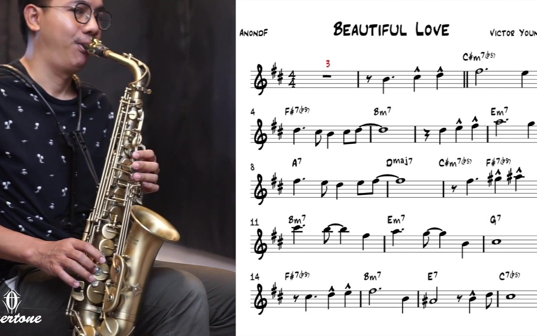 [图]中音萨克斯和乐谱示范 ->简单SOLO "美丽的爱情" Beautiful love (easy solo) for saxophone