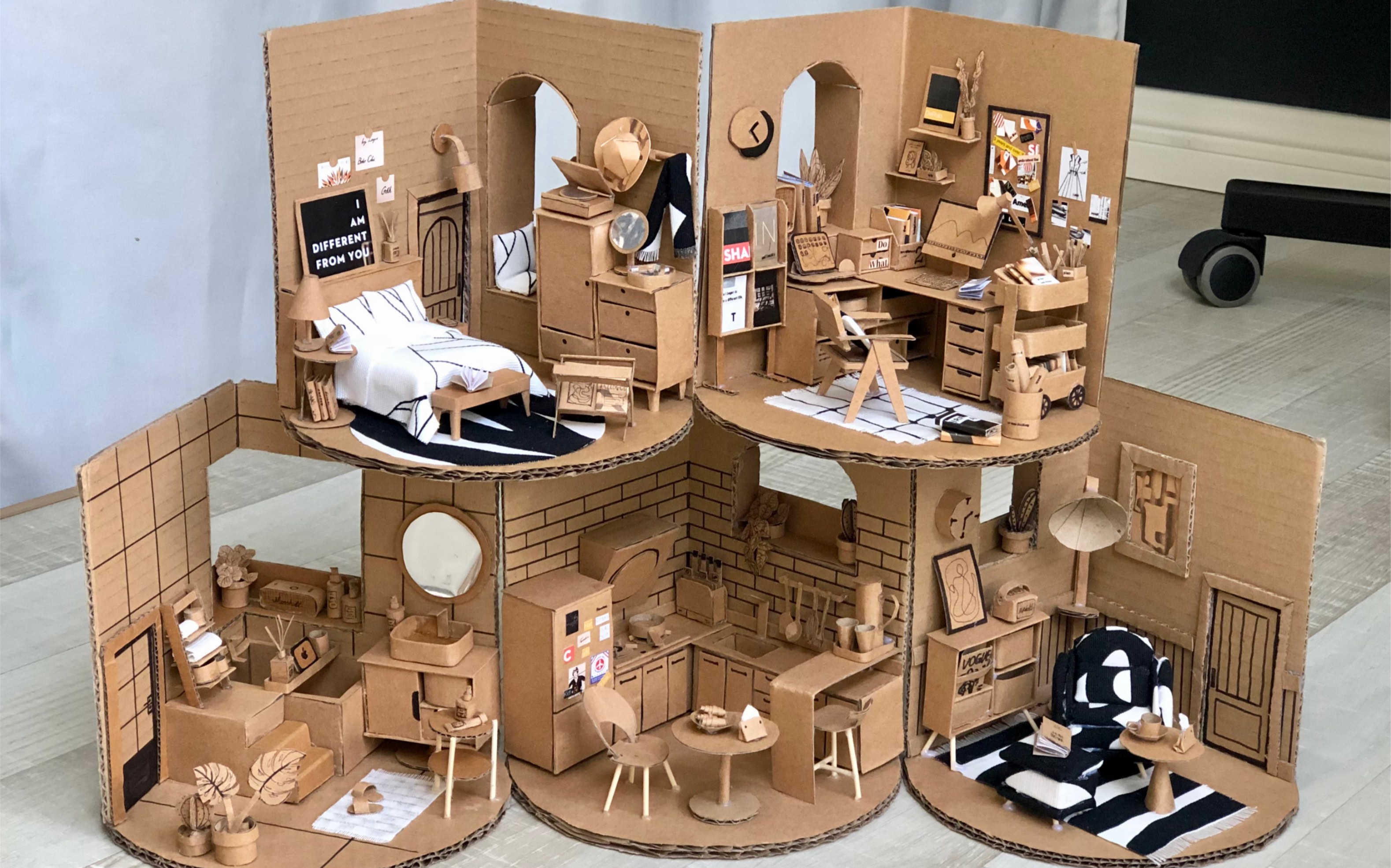 创意手工diy废纸箱制作小房子—书房