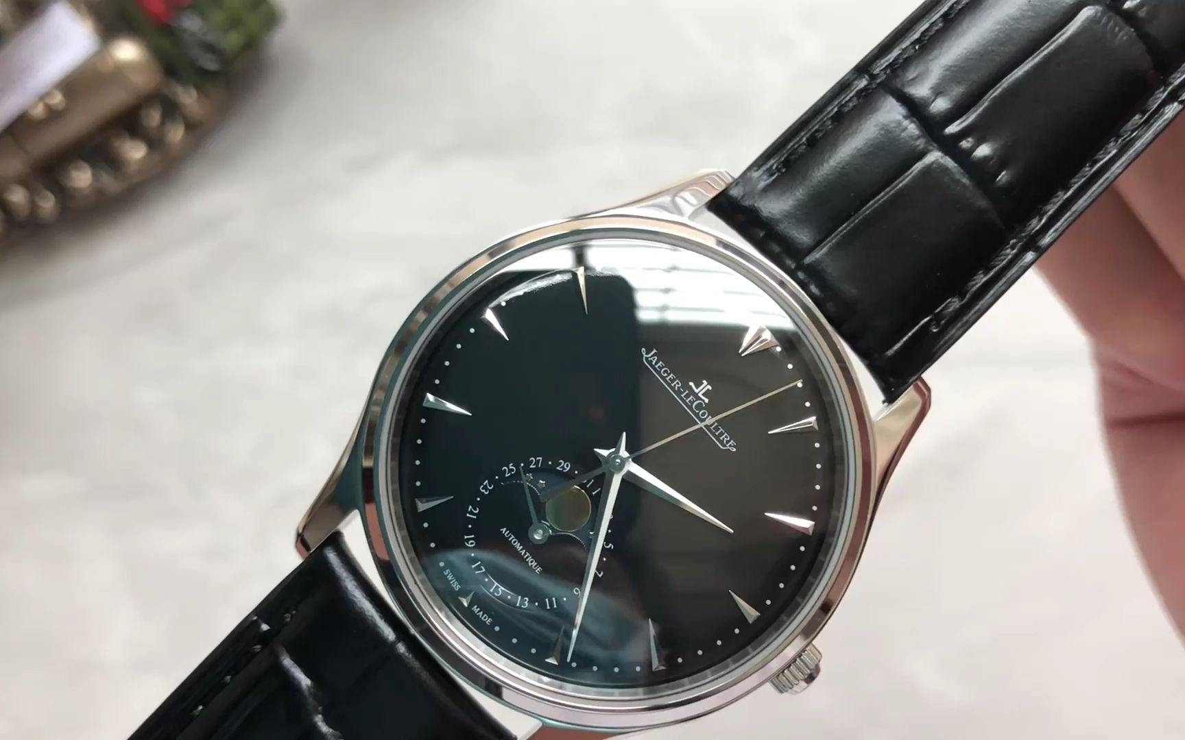 积家超薄月相大师系列黑盘925机芯1368470