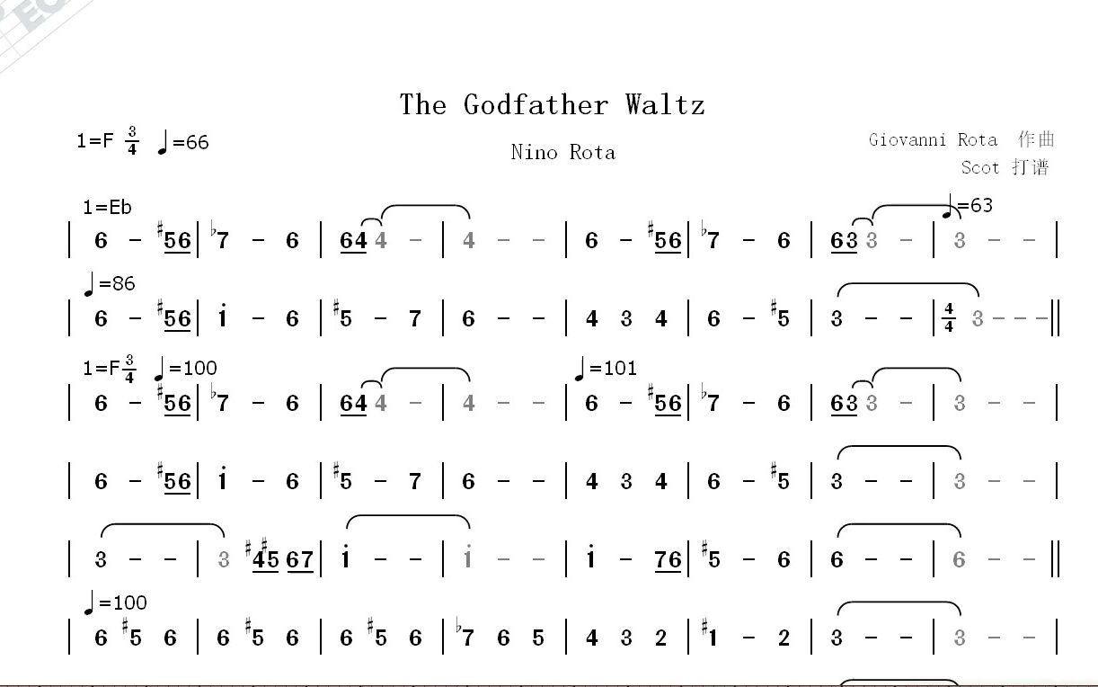 【教父插曲】the godfather waltz-动态简谱