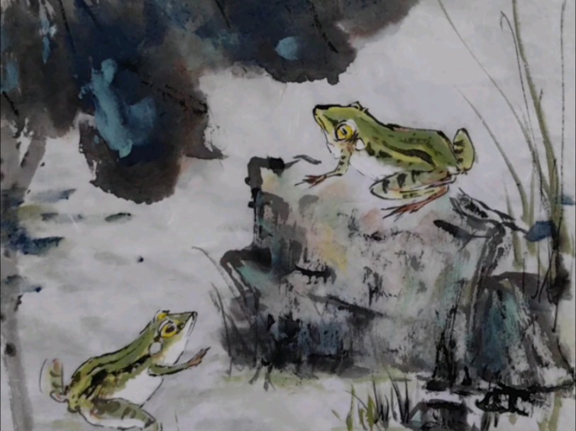 《荷塘蛙鸣》白荷花与青蛙