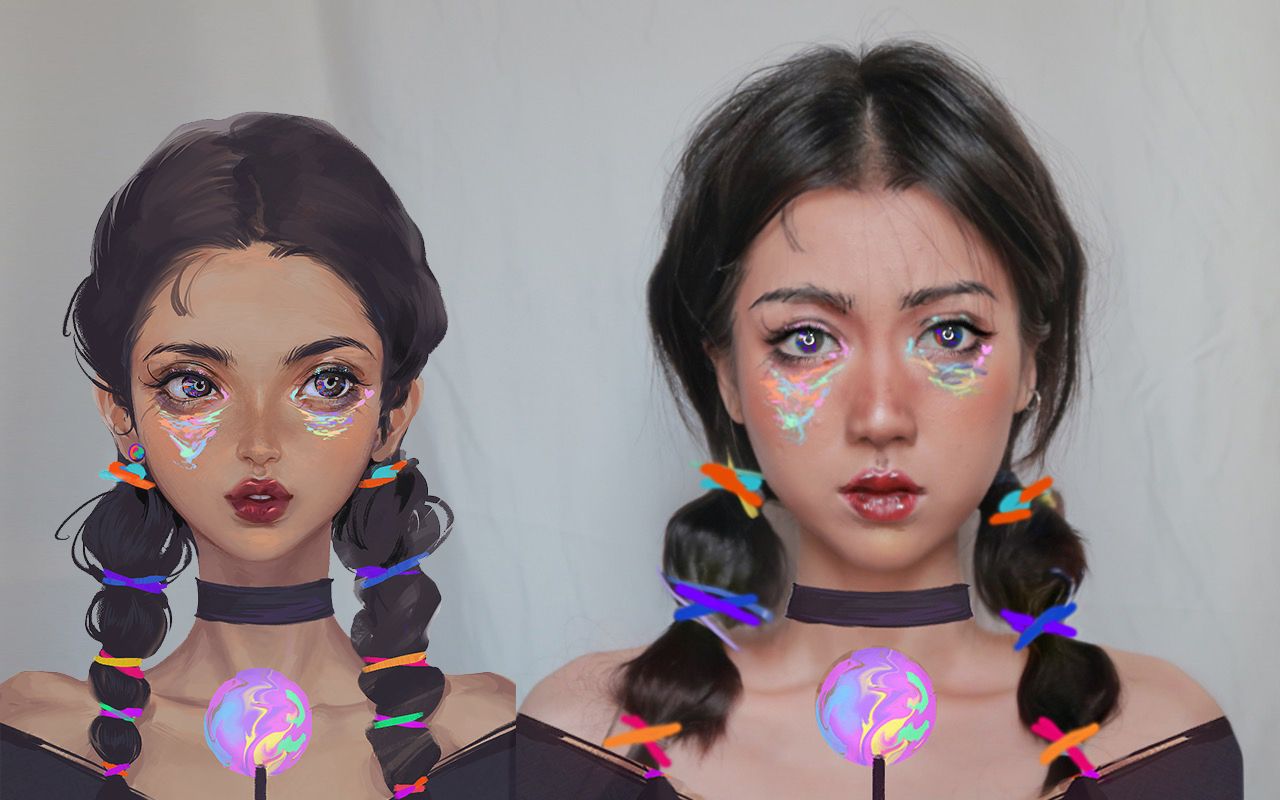 插画仿妆|盐系黄黑皮酷女孩|咖喱味小辣妹|二次元穿越大法|漫画仿妆