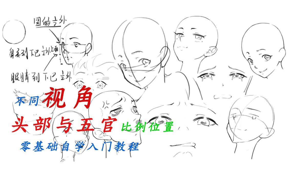 【漫画零基础教程】不同角度头部与五官详细教程讲解 | 零基础自学入门 | 专治画不好脸,不会画头,面部表情僵硬的零基础自学的人哔哩哔哩bilibili