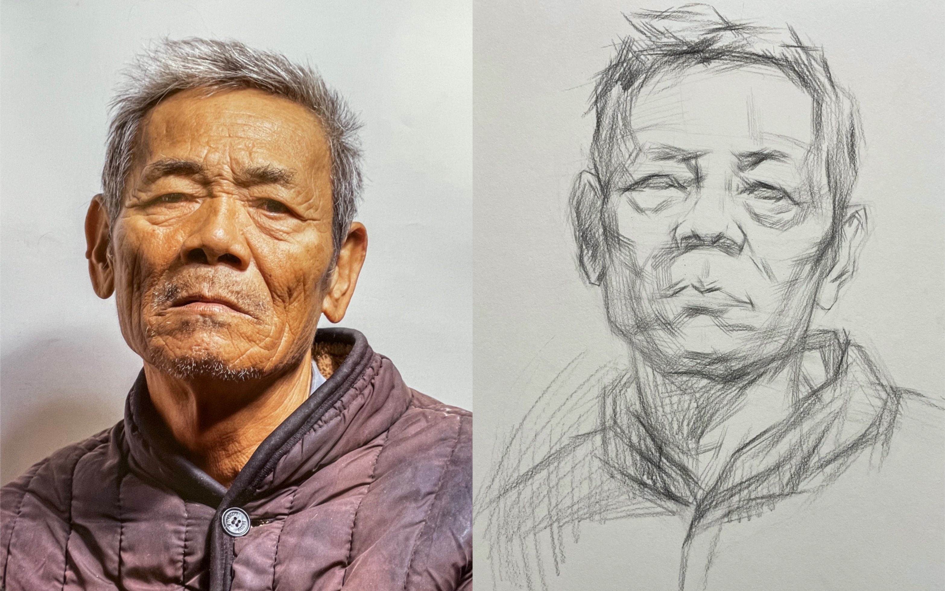 素描 正面男老年头像 第一步:起形