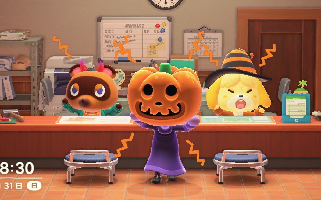 【动森】当你在万圣节装成南瓜王吓唬小动物们_动物森友会