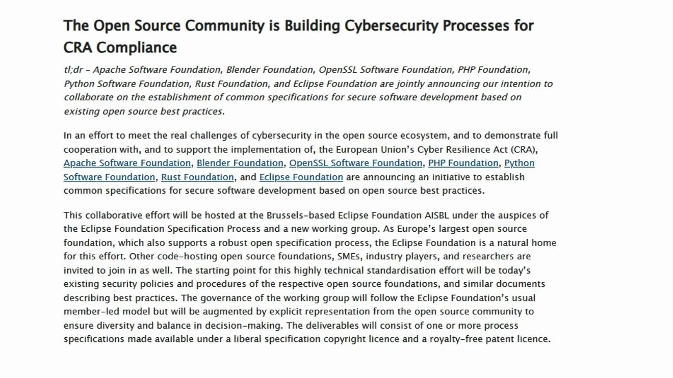 Rust、Python、Apache、Eclipse、PHP、OpenSSL和Blender等基金会宣布计划创建“安全软件开发的共同规范”哔哩哔哩bilibili