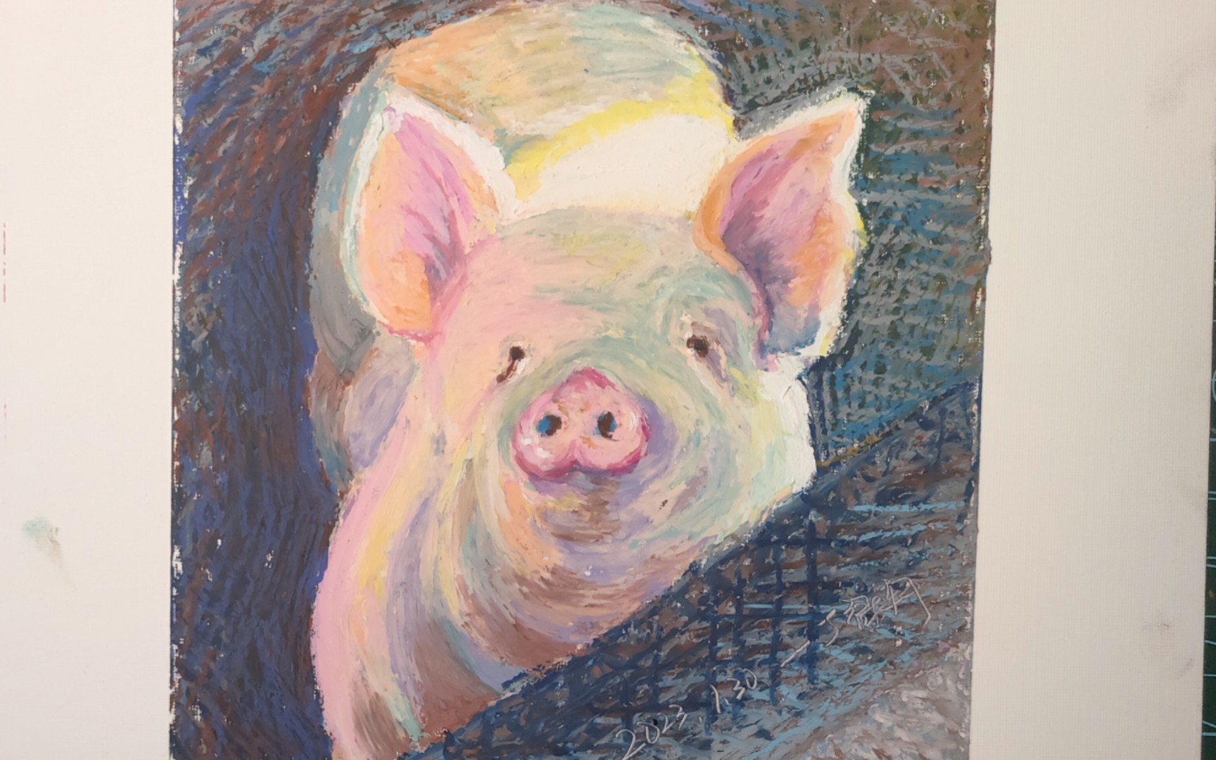 油画棒临摹小猪969696