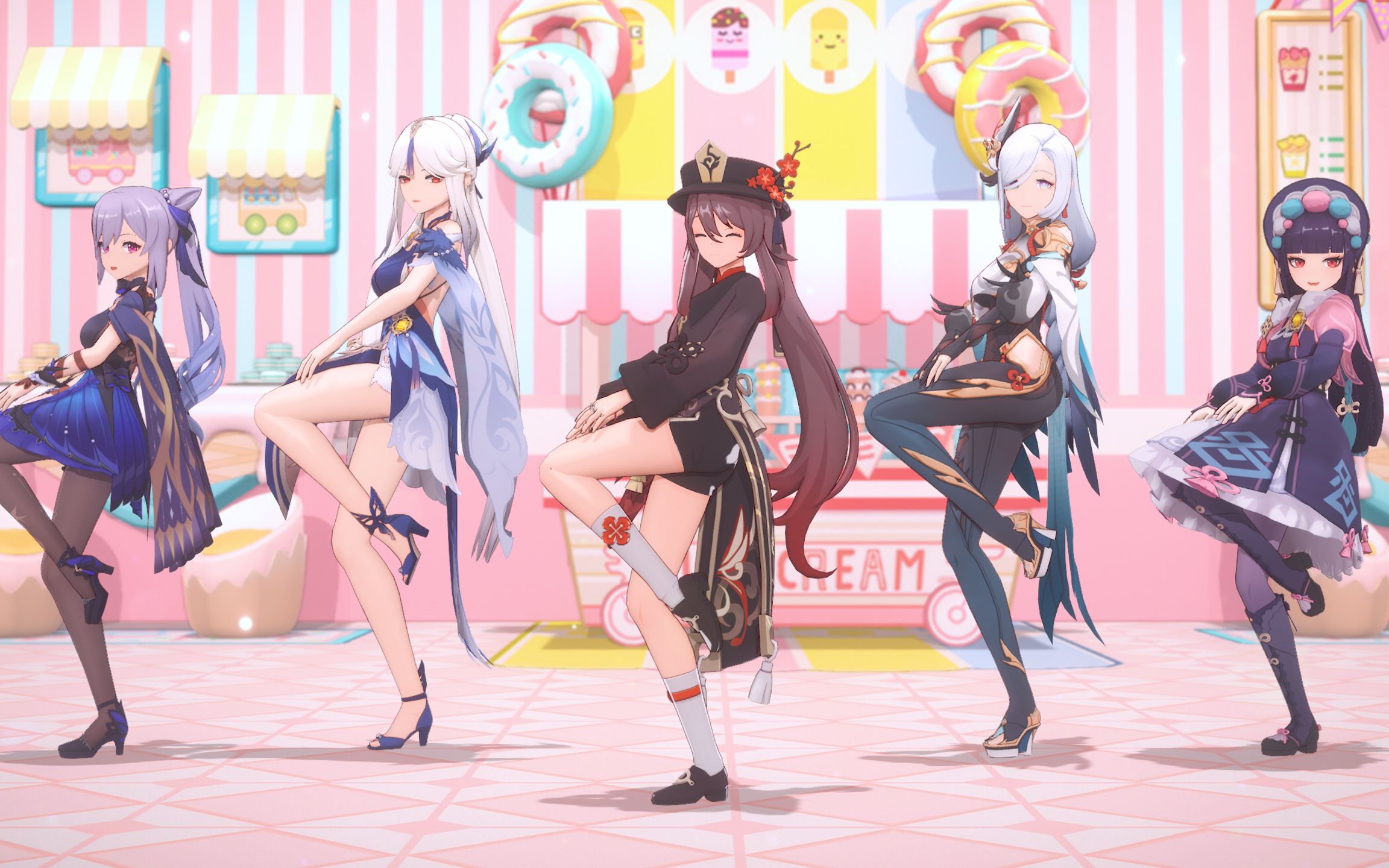 【4k / 原神mmd】与梦盛开 / 胡桃 刻晴 云堇 凝光 申鹤