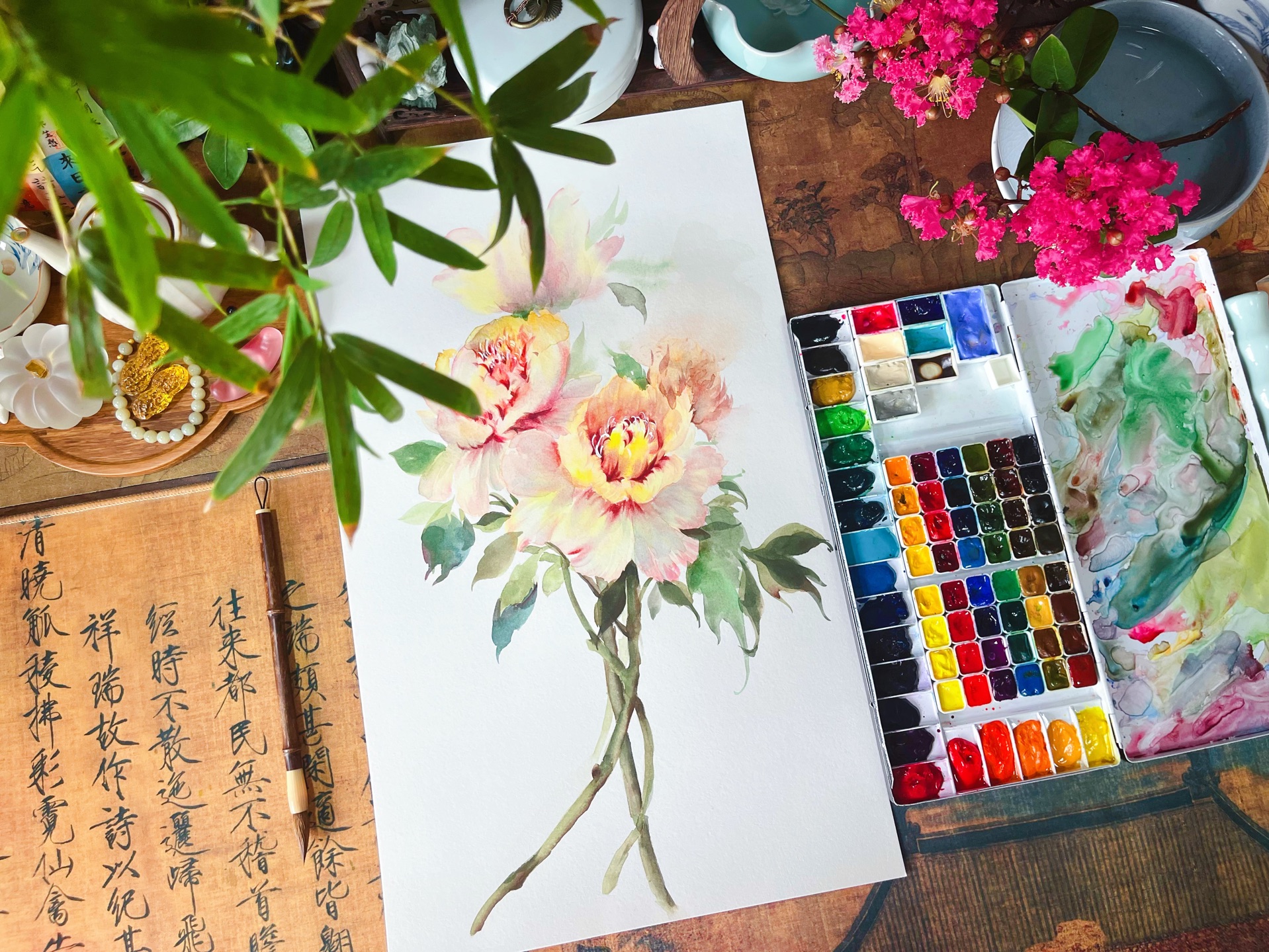 书房日|水彩芍药