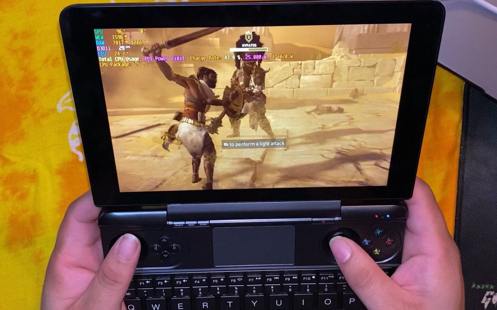 [图]美国玩家：GPD WIN Max 测试《刺客教條：起源（Assassin's Creed: Origins）》，低特效，默认分辨率，25W TDP，最高42帧