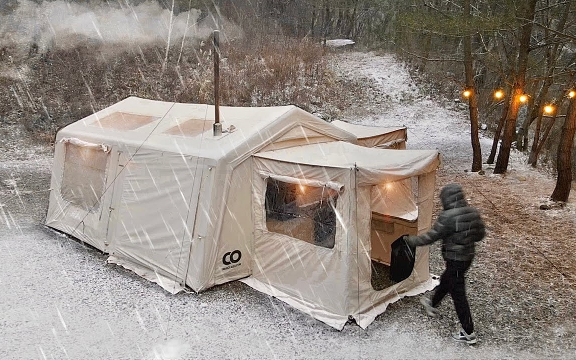 4k【youtube搬运】-10°c 冬季雪地露营,带阳台的充气帐篷 作者: yoyo