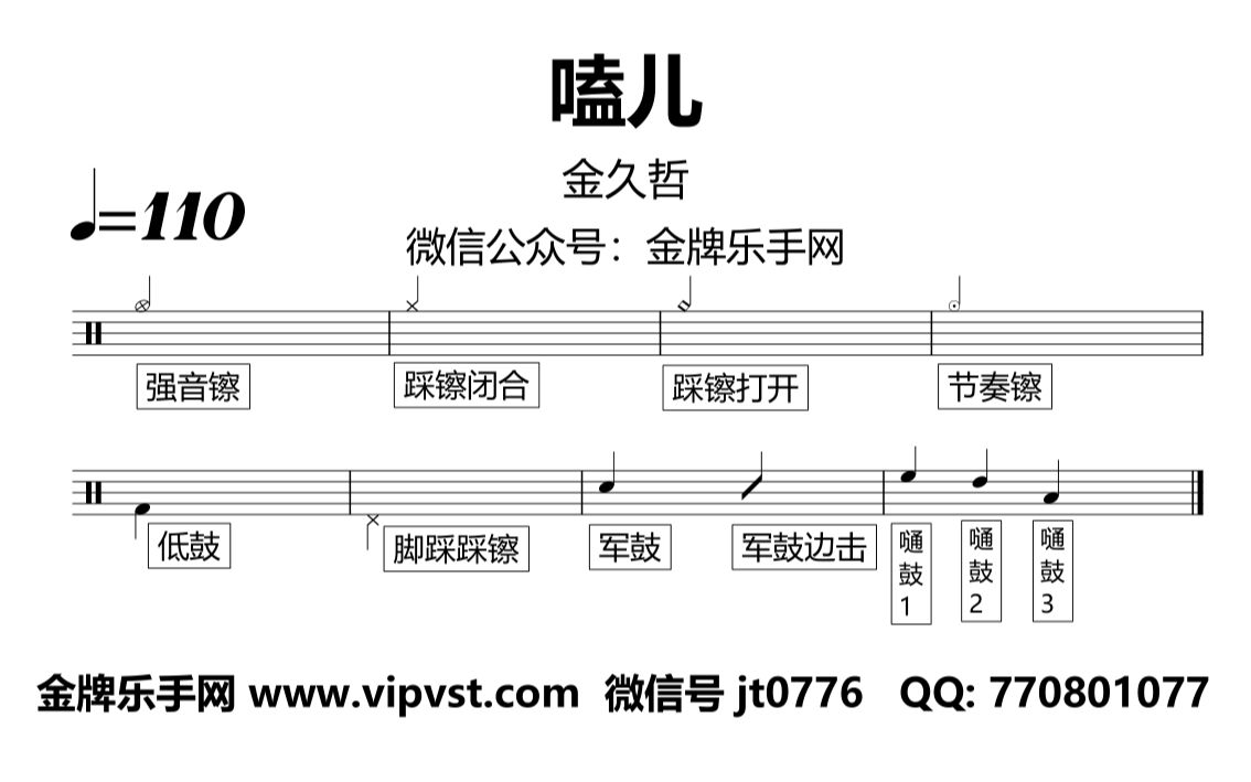金久哲 - 嗑儿 鼓谱 动态鼓谱 无鼓伴奏 drum cover