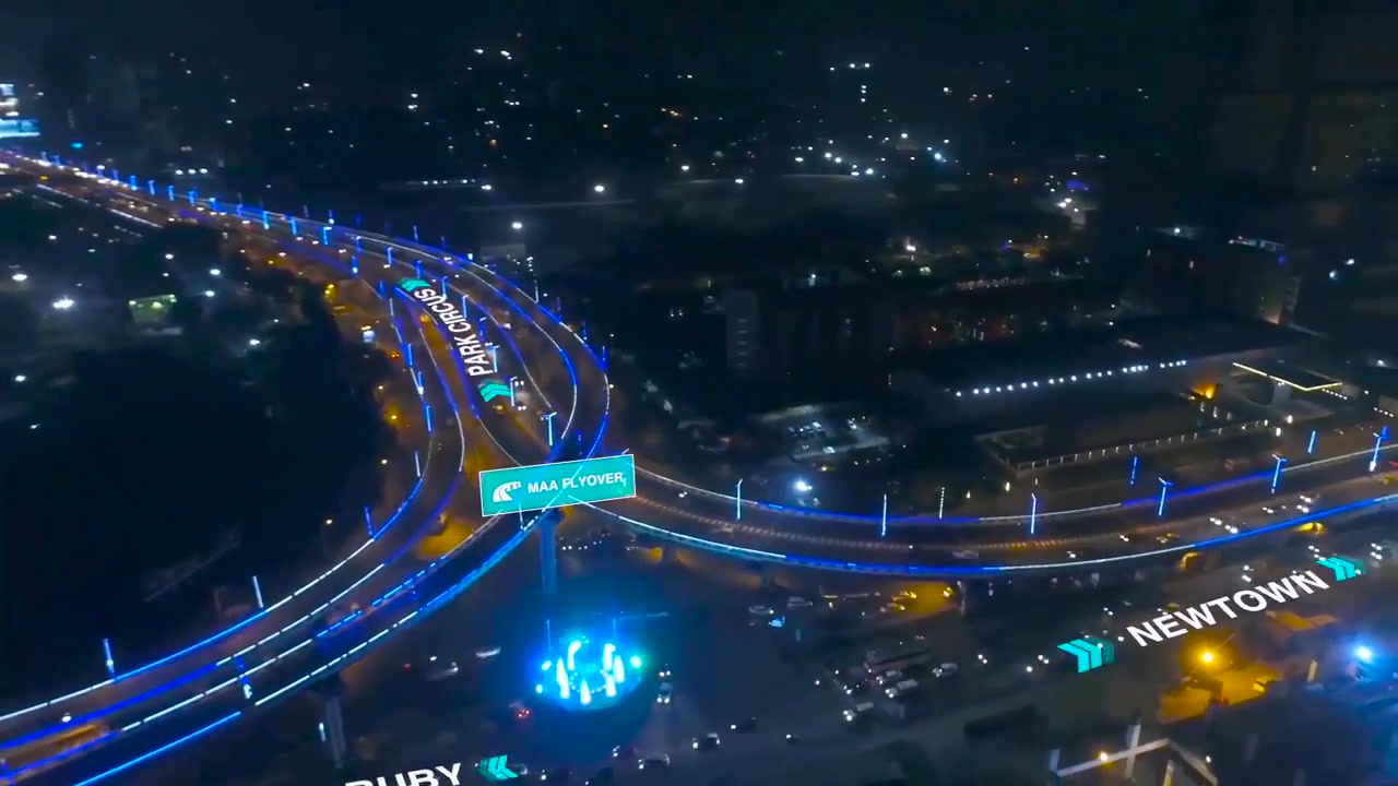 印度一线城市加尔各答新城夜间航拍制作得不错