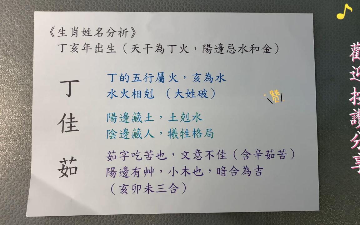 [图]《翁子秀姓名学教室》生肖姓名学分析(丁佳茹)