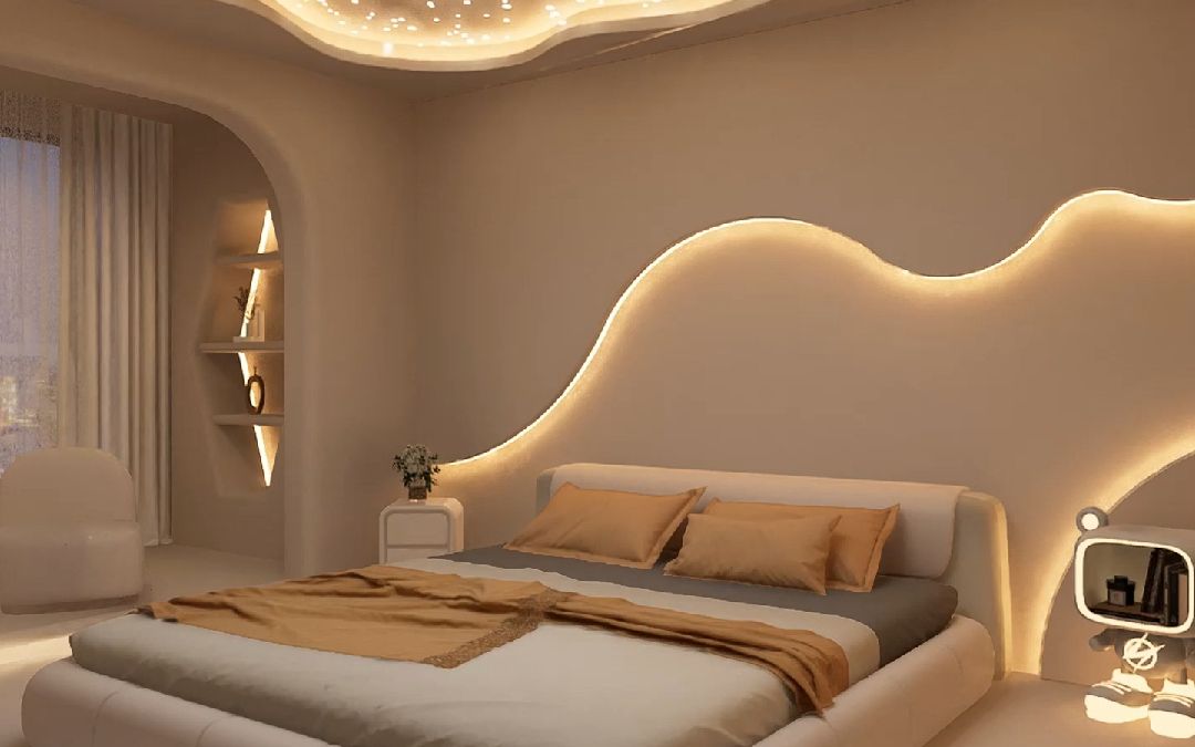 浪漫现代简约卧室星空顶无主灯设计!