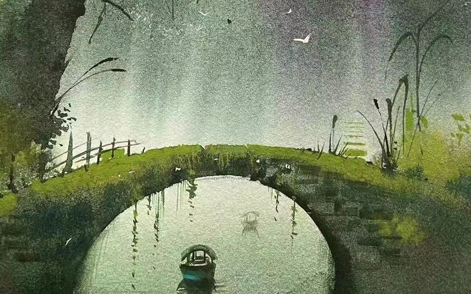 【水彩风景】村南村北古风水彩小桥流水 水彩绘画分享【插画良品直播间21.1228】哔哩哔哩bilibili