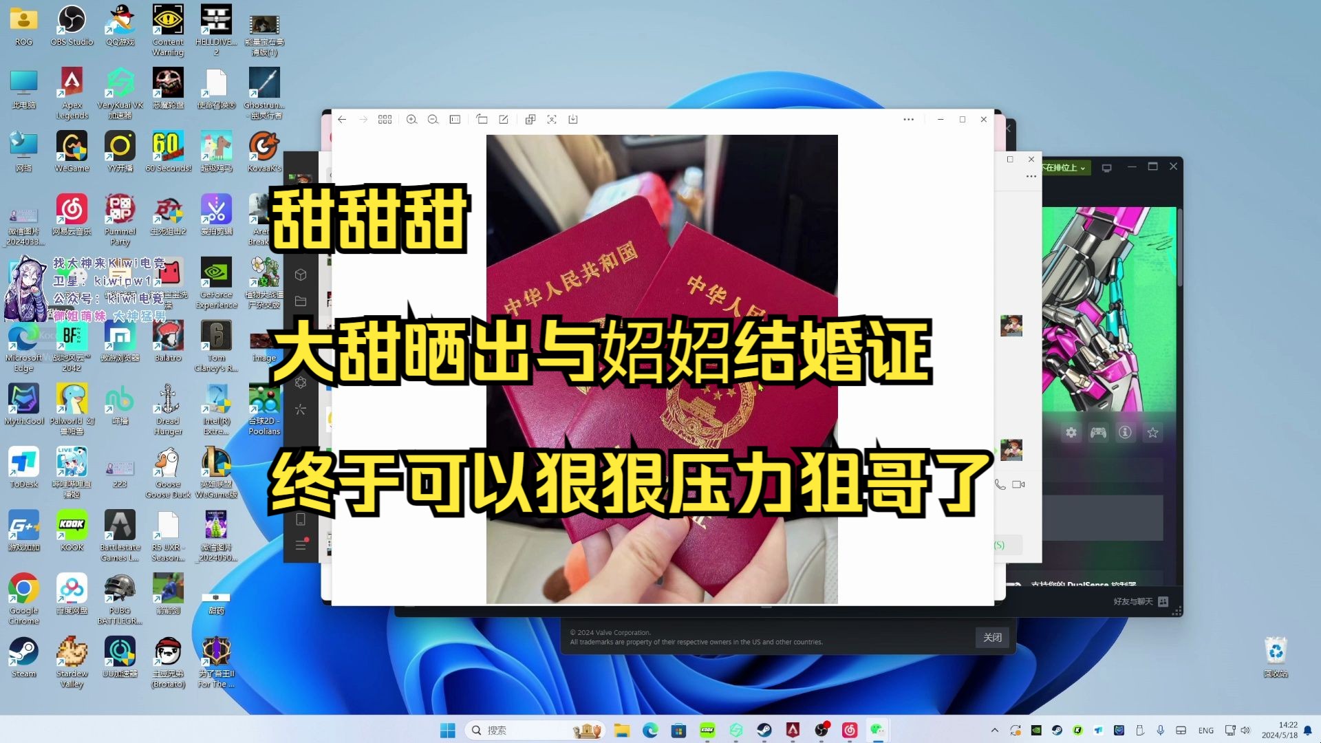 【甜药】大甜晒出与妱妱结婚证 终于可以狠狠压力飞天狙了电子竞技热门视频