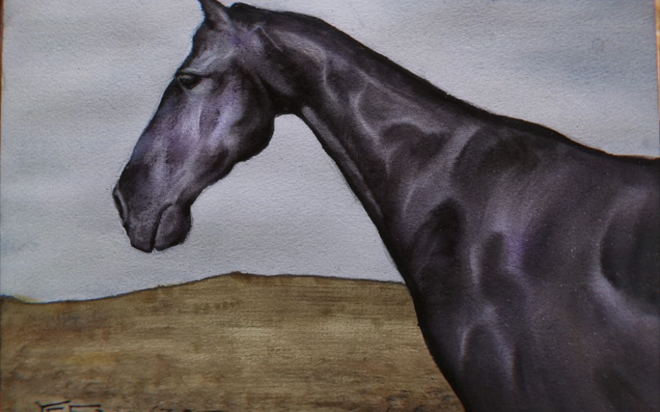 【水彩】黑马_哔哩哔哩 (゜-゜)つロ 干杯~-bilibili