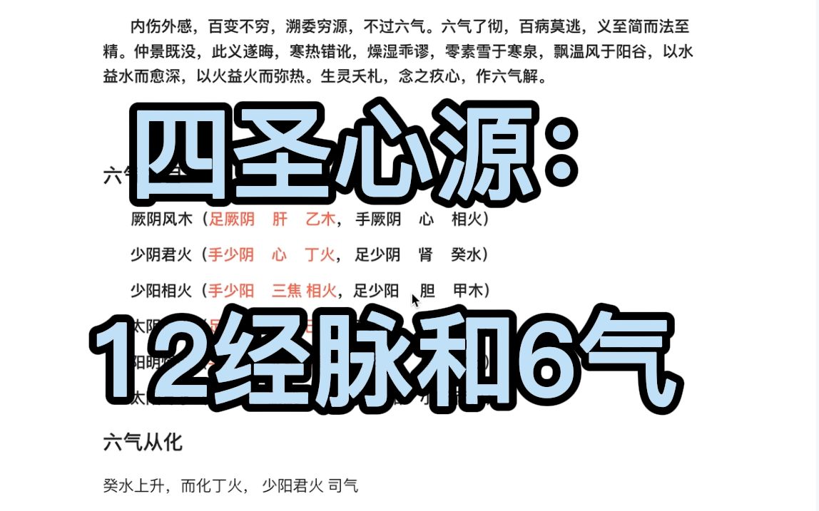 [图]四圣心源：12经脉为什么划分6气