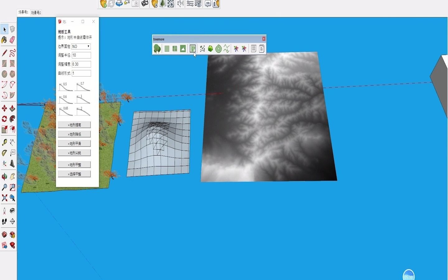 sketchup插件讲解treemore,批量种树,地形推拉,位图转模型,等工具,景观专业必备.哔哩哔哩bilibili