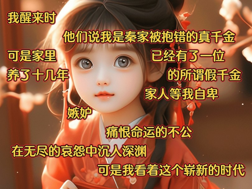 《不公无尽》我醒来时,他们说我是秦家被抱错的真千金.可是家里已经有了一位养了十几年的所谓假千金.家人等我自卑、嫉妒,痛恨命运的不公,在无尽...