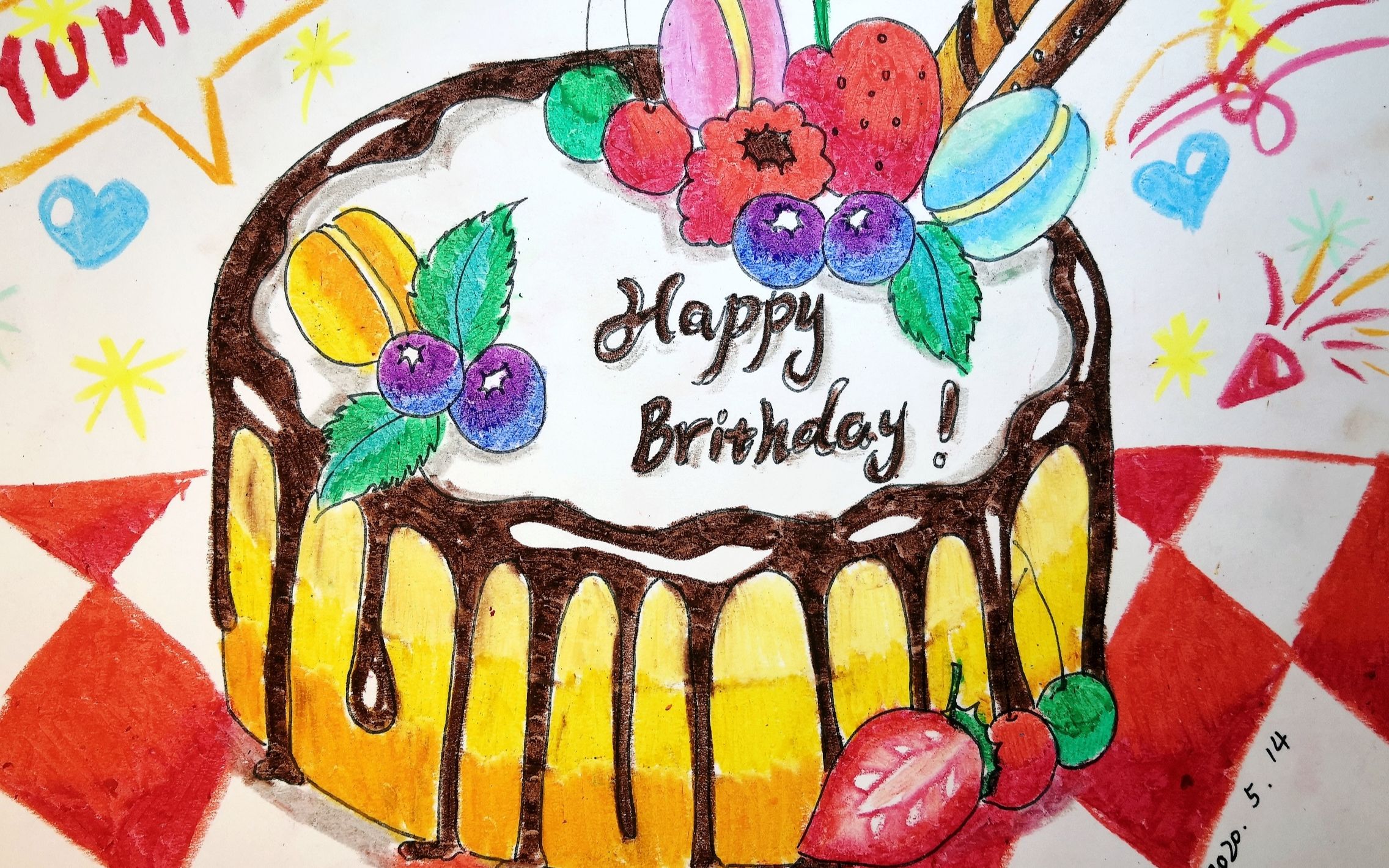 7一9岁儿童画生日蛋糕图片