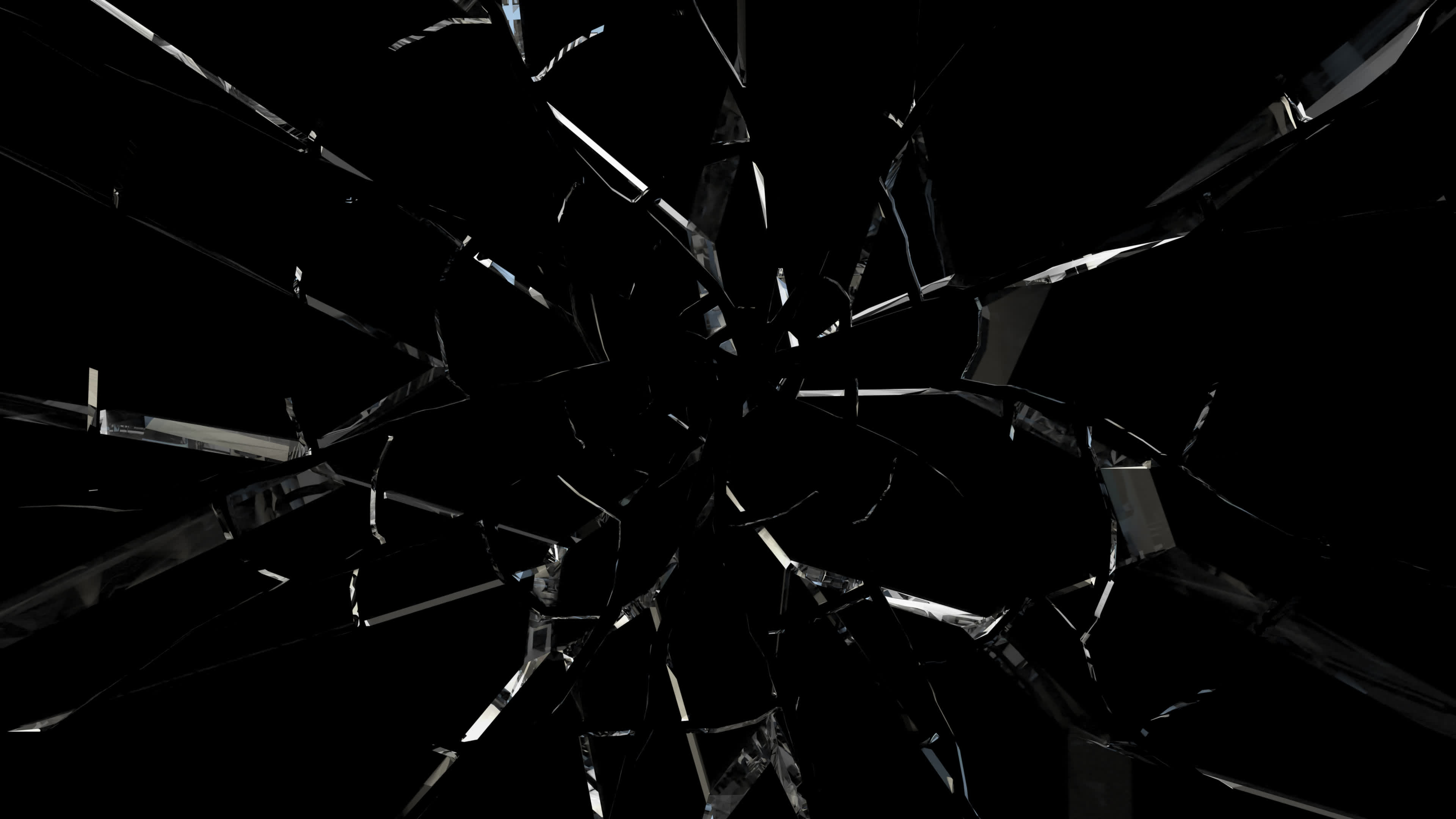 2 玻璃撞击炸裂破碎素材——(钢化玻璃)面前破碎的钢化玻璃