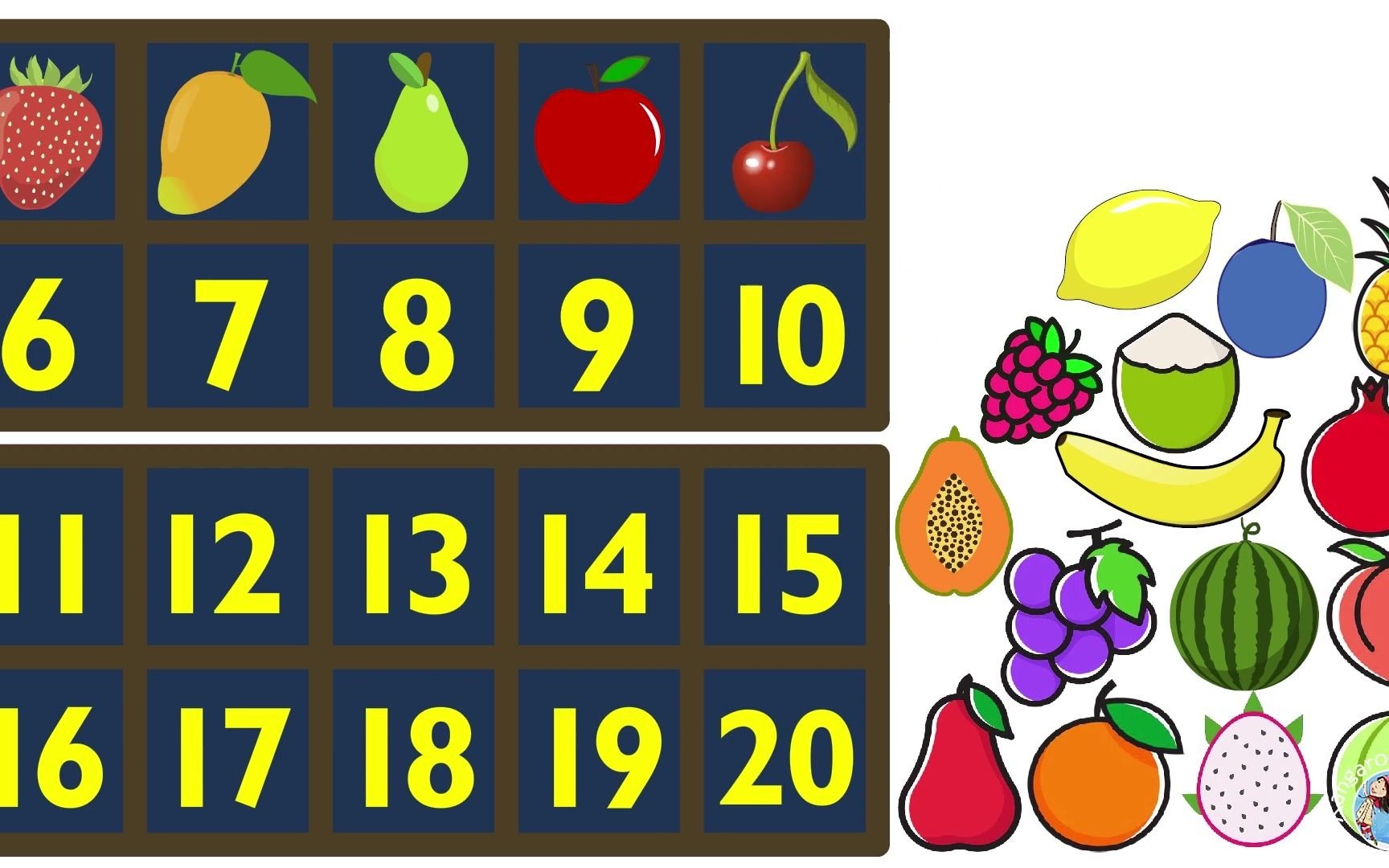 to 20 with fruits in number grid counting numbers 1 to 20水果数