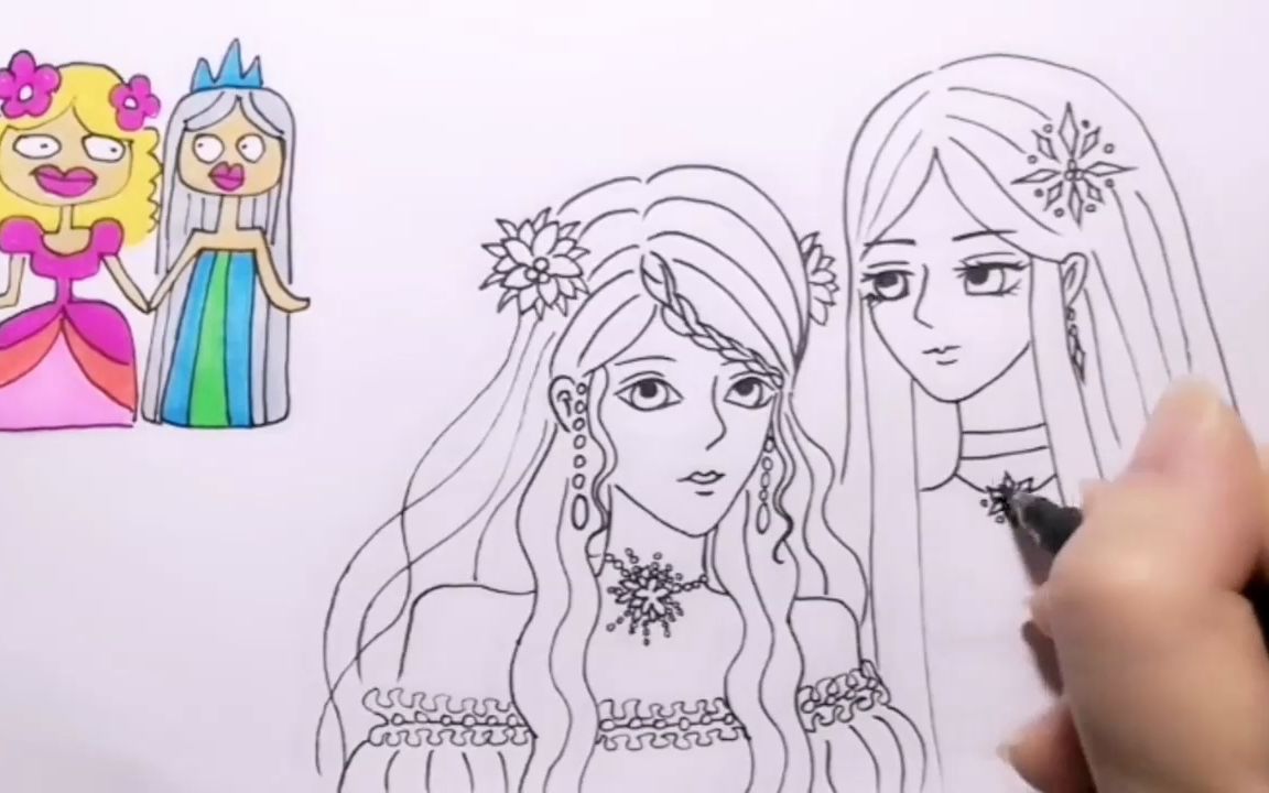 冰公主和灵公主简笔画图片