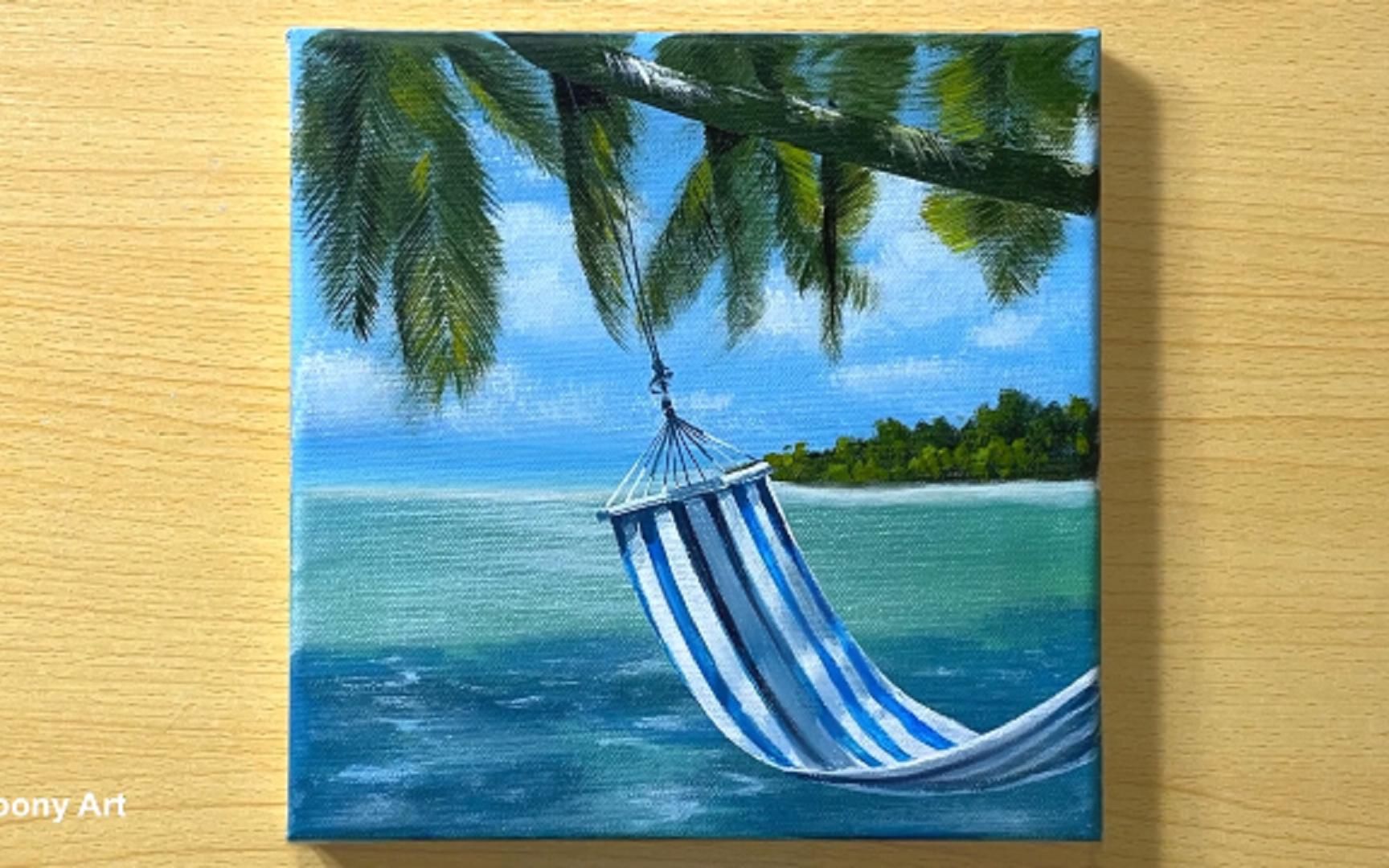 [图]Tropical Paradise Beach Painting _ Acrylic Painting _ STEP by STEP #245 _