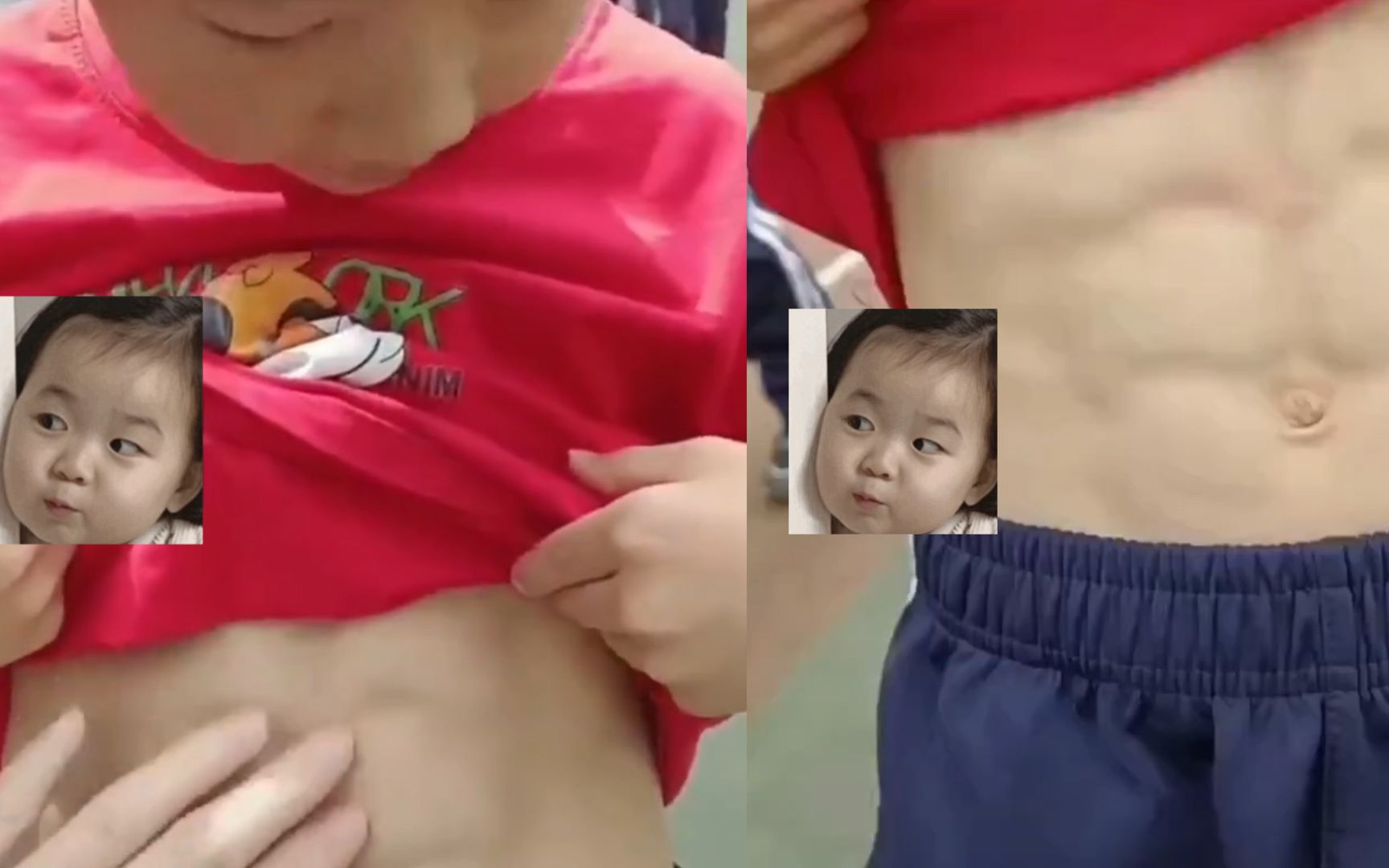 一年级男孩撩衣服晒出8块腹肌,女子羡慕地伸手触摸:满级小朋友