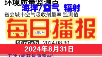 Download Video: 2024年8月31日 国内沿海城市海洋核辐射值/各省会空气辐射值监测数据【每日播报】关注核污水排海 核污水排海最新消息权威机构 数据不含台湾南海诸岛屿 海鱼辐射