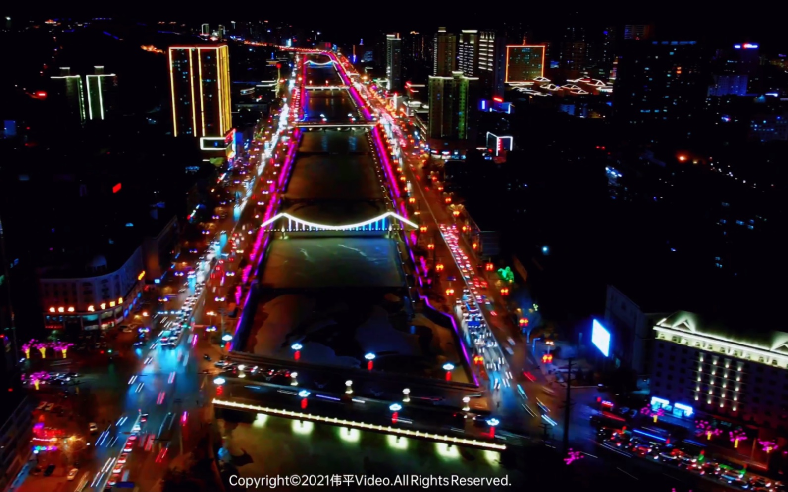 航拍吕梁离石春节夜景集锦