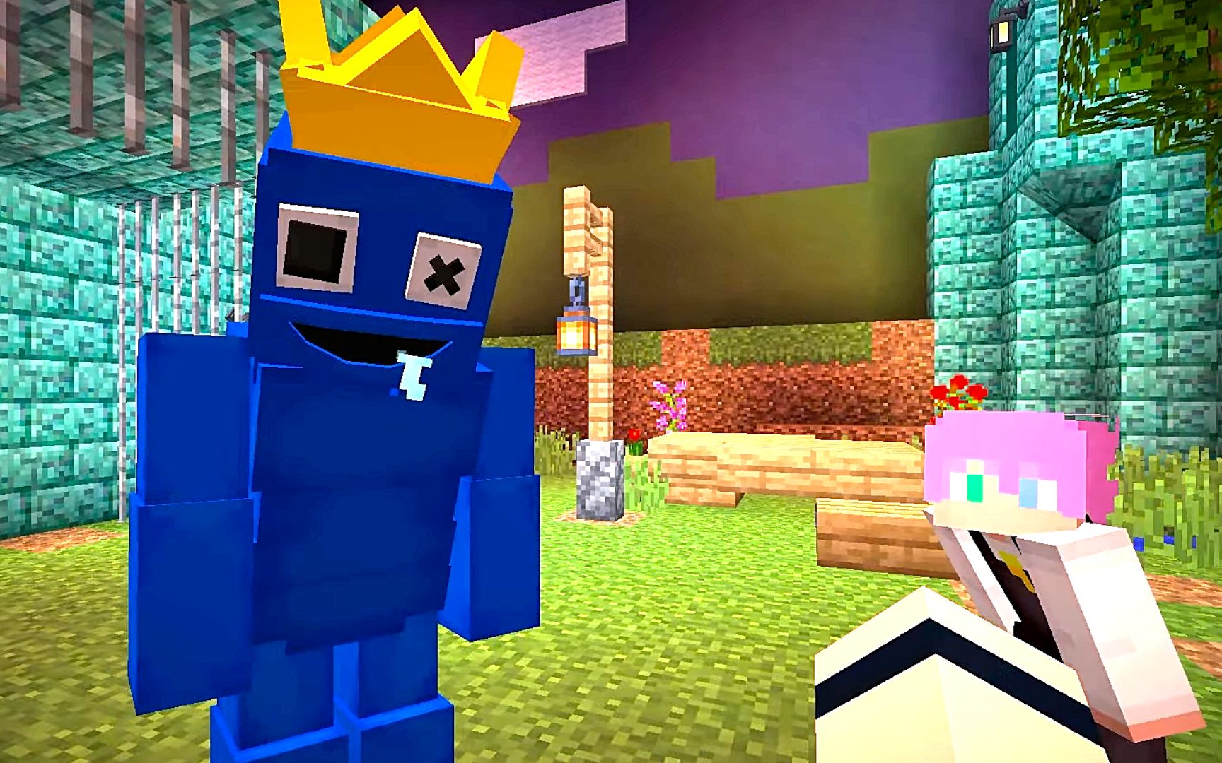 我的世界:彩虹朋友被抓走了,我用魔杖对付牛角怪!