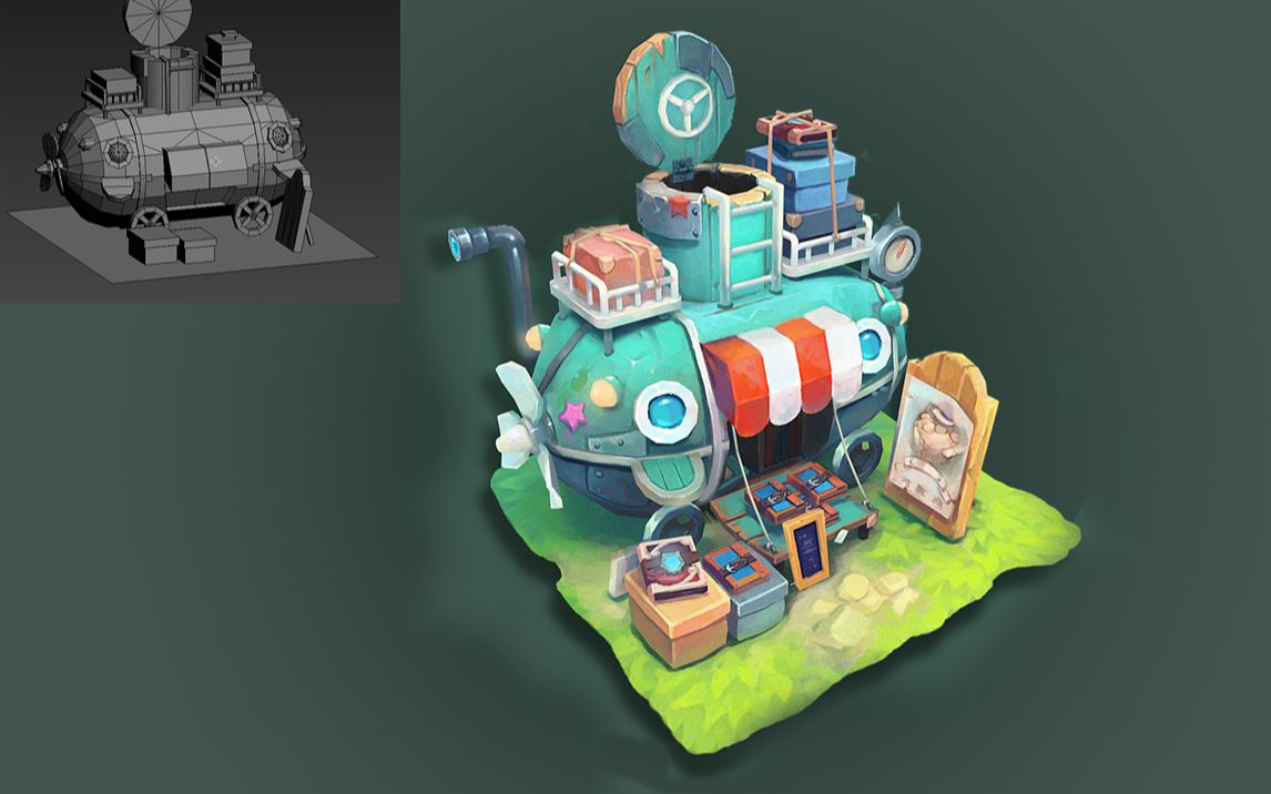 【3dmax场景建模】手绘房车低模,uv,贴图全流程讲解_哔哩哔哩_bilibil