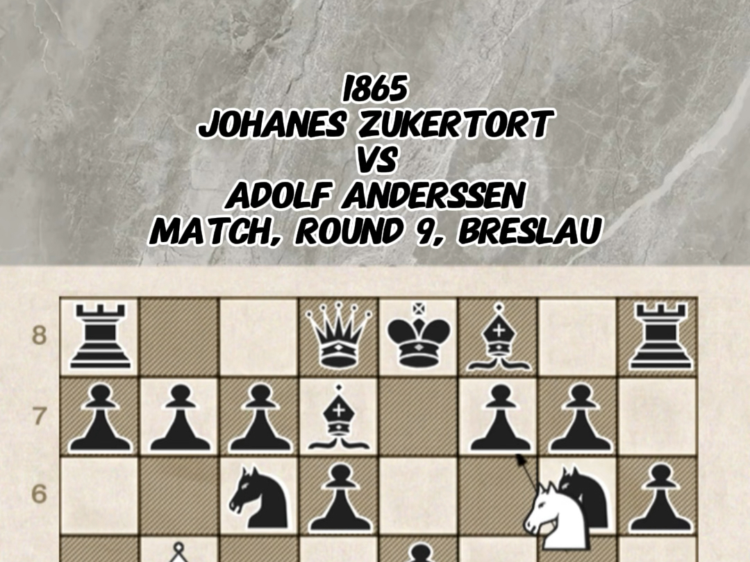 国际象棋经典名局 | 1865年 Johanes Zukertort vs Adolf Anderssen,第9轮比赛,弗罗茨瓦夫市