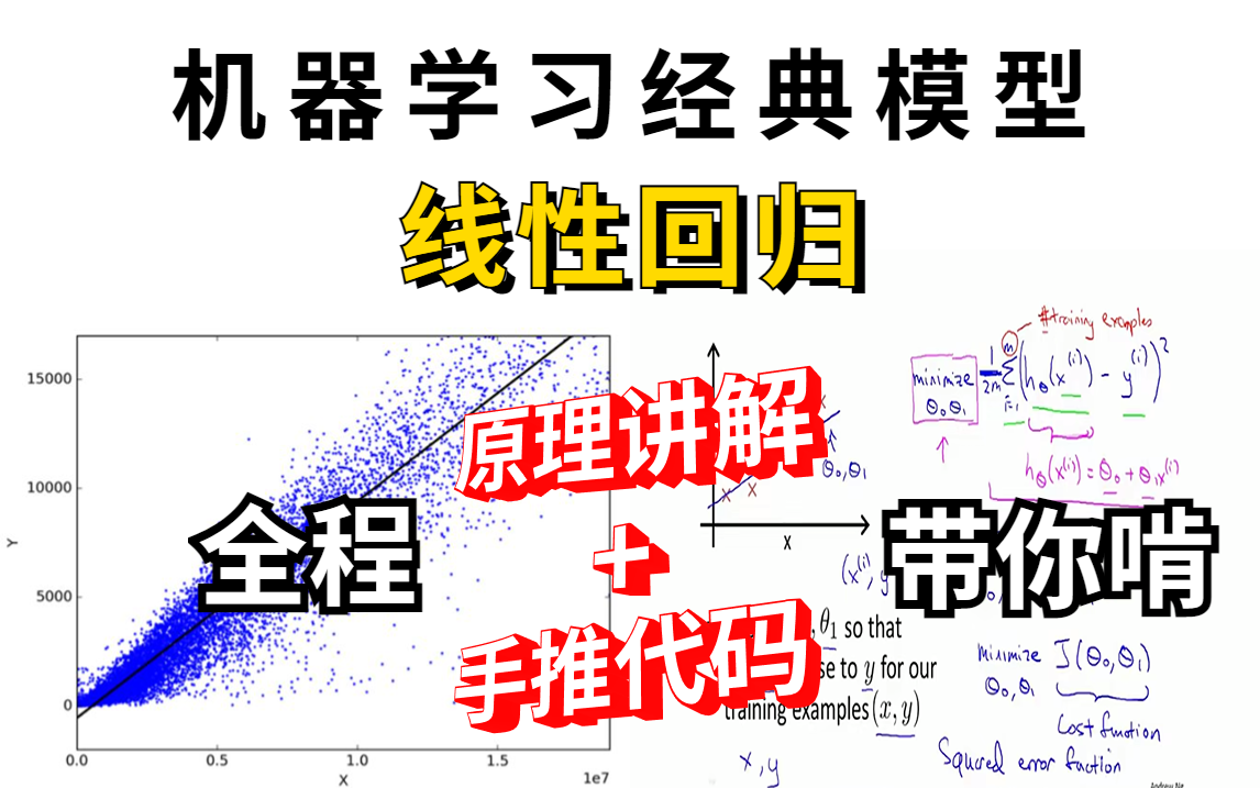 [图]【线性回归】机器学习最为经典同时也是最简单的模型。吴恩达老师讲的线性模型简直太详细太全面了，不愧是机器学习的必经之路！！！-人工智能/机器学习/线性回归